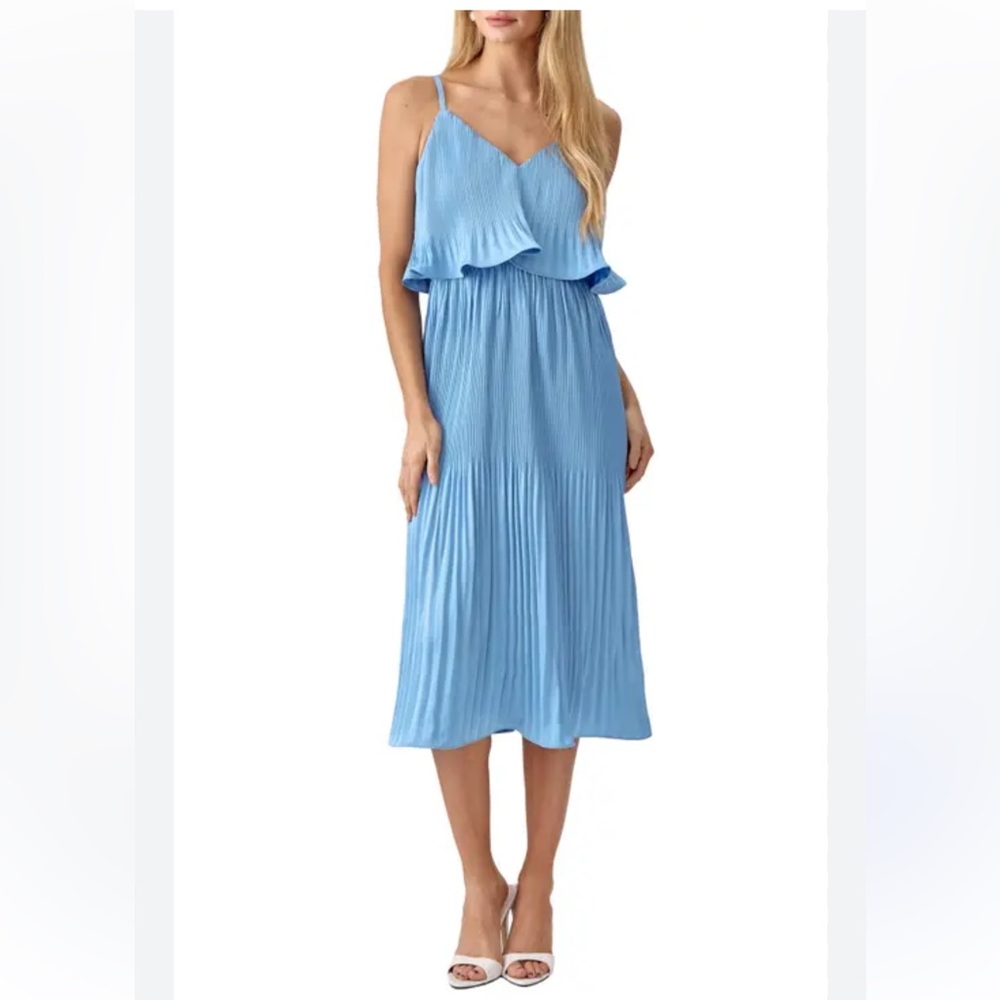 Adelyn Rae Elegant Blue Pleated Midi Dress
